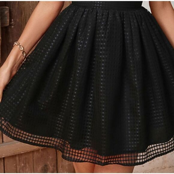 Black Fit and Flare Mini Dress with Square Neck - Picture 6 of 7